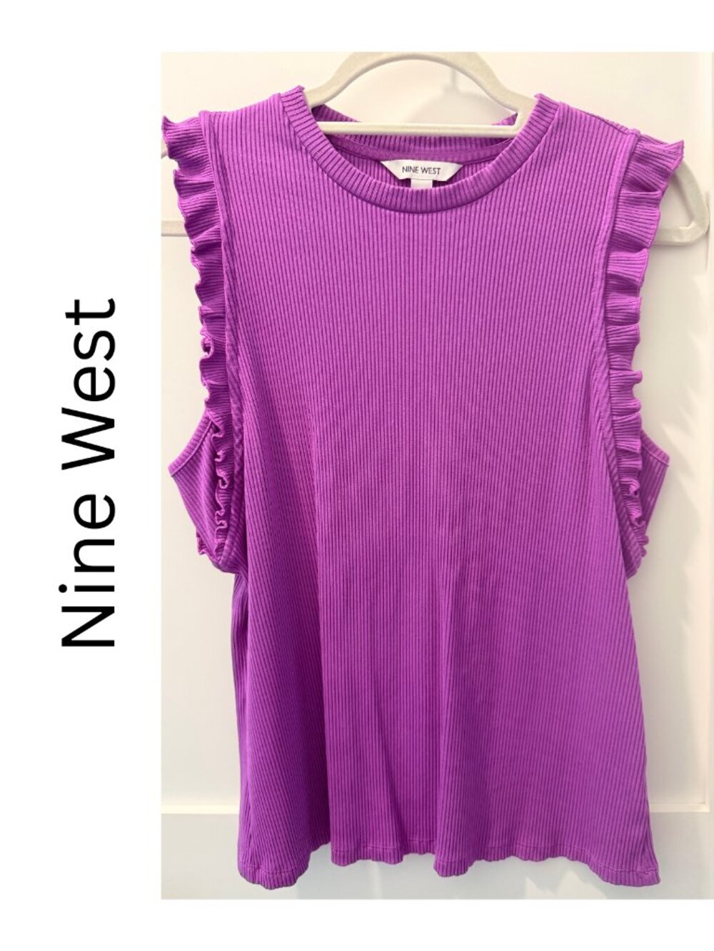 Nine West Ribbed Fuschia/Peuce Ruffle Tank - L NWOT